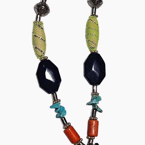 Artisan Boho Multi Gemstone Bead Pendant Statement Necklace Fashion Jewelry - Picture 4 of 11